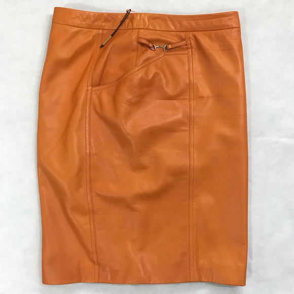 Auc Gucci Logo Napa Leather Pencil Skirt IT 40 - Picture 5 of 8